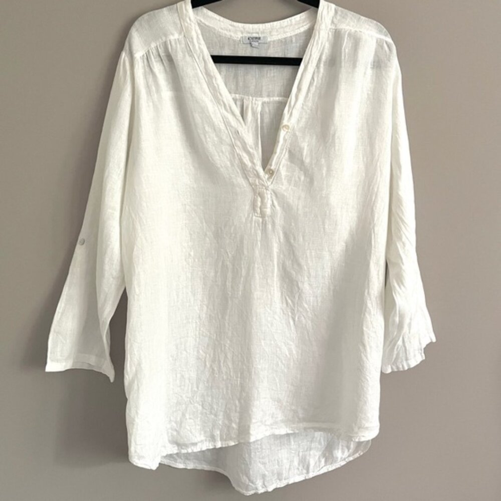 🛑 Off-White Linen Pullover Tunic Top - Medium, made in Italy 🇮🇹